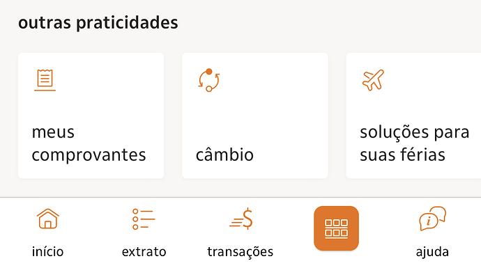 Captura de tela do app Itaú mostrando o item “meus comprovantes”