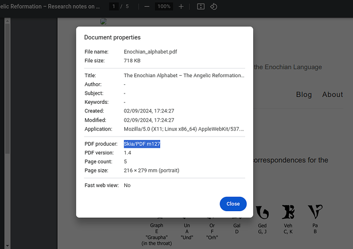 Propriedades do documento no Chrome/Chromium
